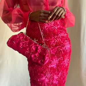 Pink and Silver Floral Clutch with Rosette Design